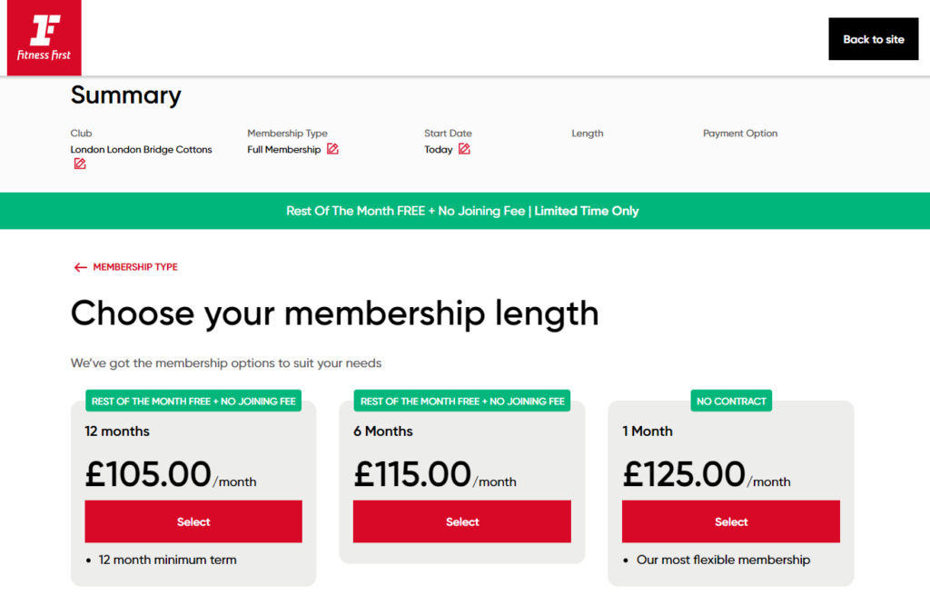 Gym membership prices at Fitness First London Bridge Cottons on 8 January 2024