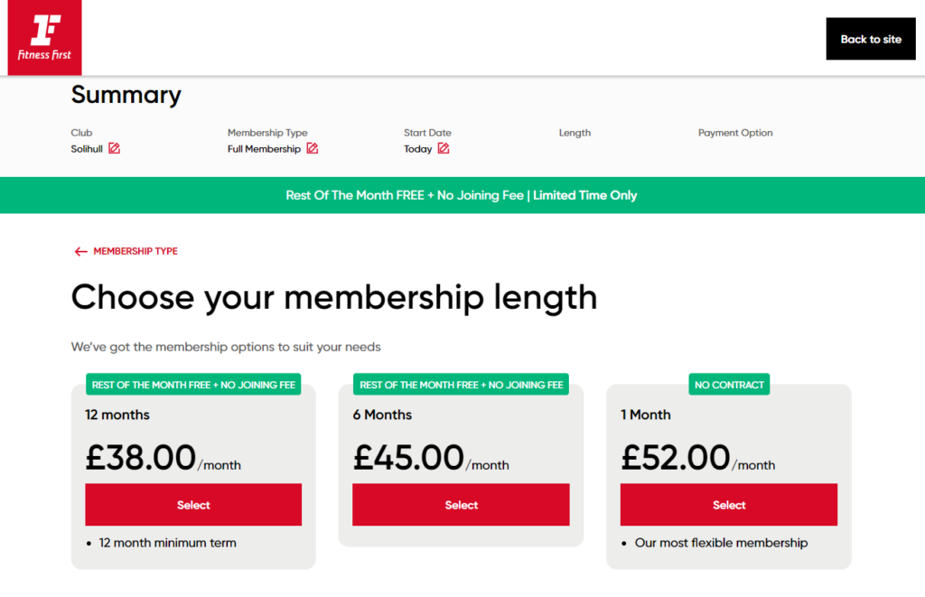 Membership prices at Fitness First Solihull on 8 January 2024