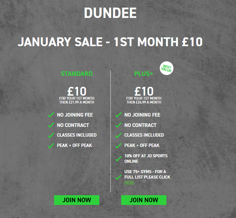 Membership costs at JD Gyms Dundee on 8 January 2024