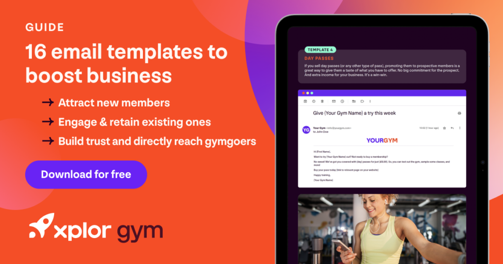 Banner promoting the gym email marketing guide and 16 free templates