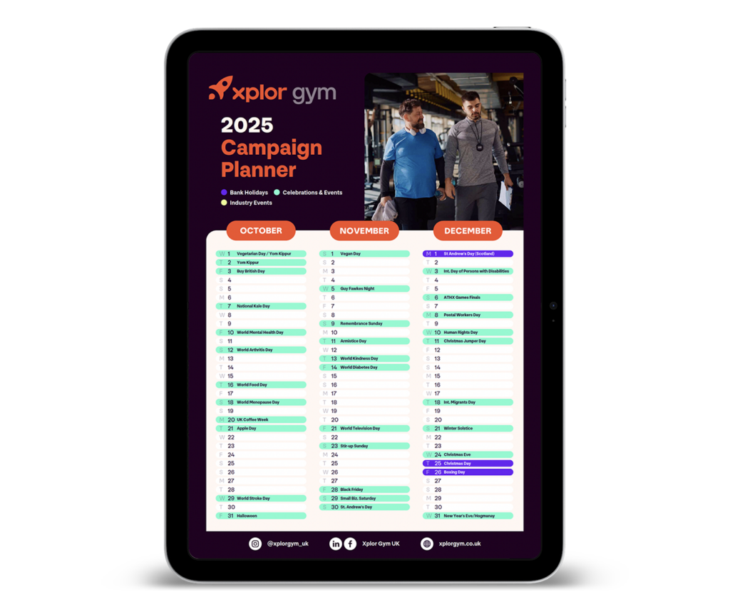 An image of the 2025 Fitness Marketing Campaign Planner on a tablet device