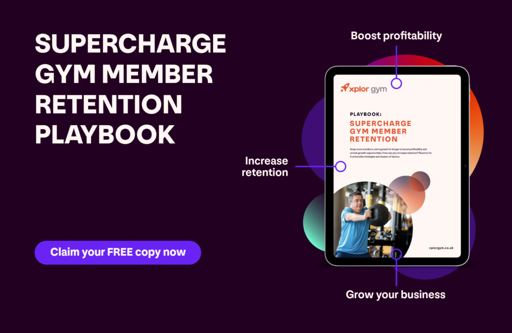 A banner showing the Xplor Gym Supercharge Gym Member Retention Playbook. CTA button explaining you can get it for free