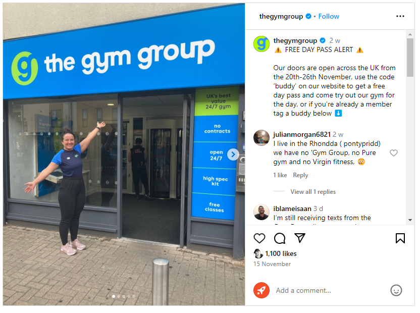 The Gym Group gym branding example from Instagram
