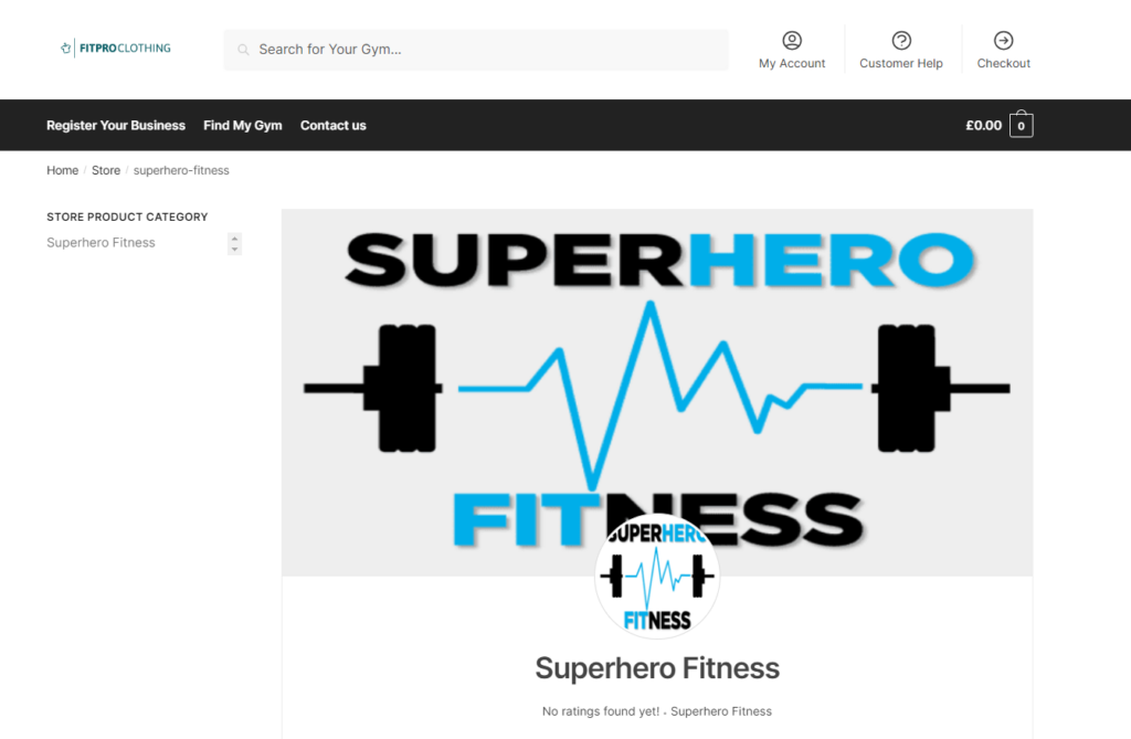 Screenshot shows example of branded merchandise sold and shipped for Superhero Fitness using FitPro clothing.