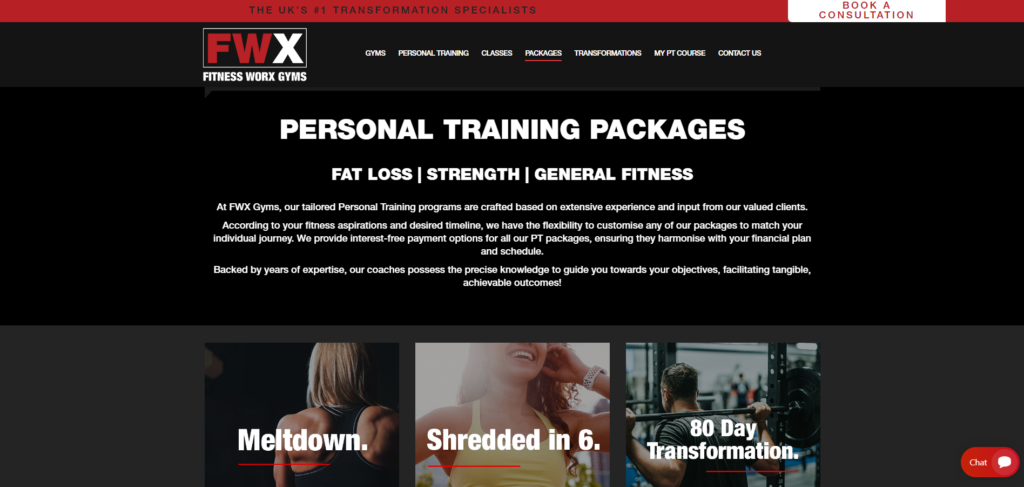 Screenshot shows example of a bundles promoted on the FWX Gyms website.