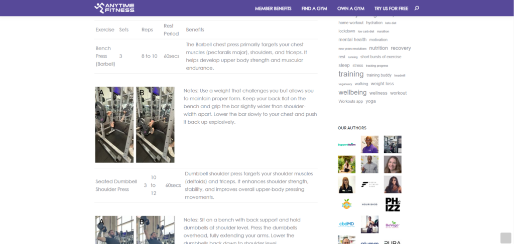 Screenshot shows blog post on Anytime Fitness UK website.