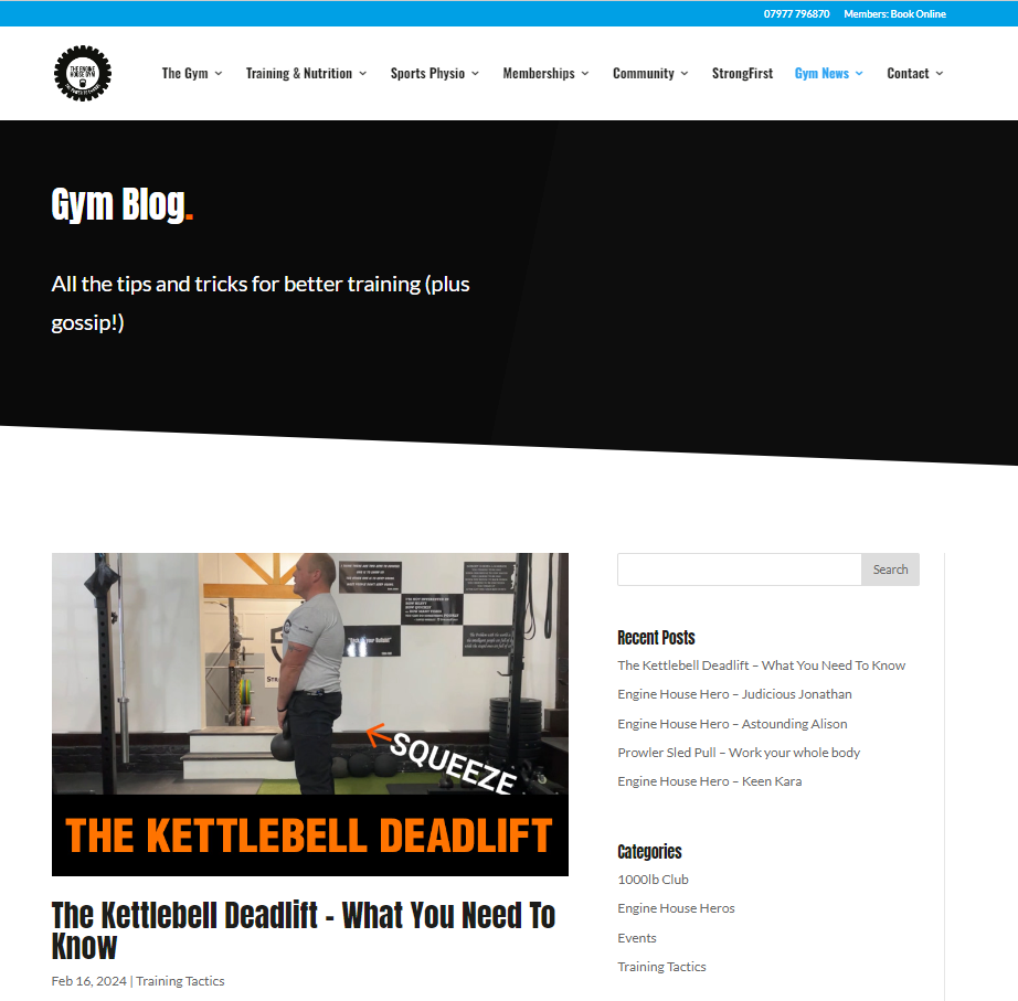 Screenshot showing The Engine House Gym Blog
