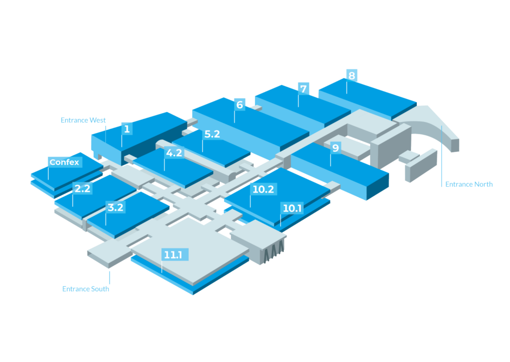 A graphic showing the floorplan for FIBO 2025 which is taking place in Cologne, Germany.