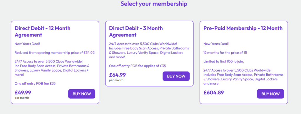 A screenshot showing the gym membership prices available at Anytime Fitness Bermondsey on 13 December 2024