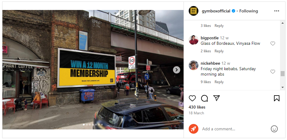 An image showing a competition gym social post from UK gym Gymbox