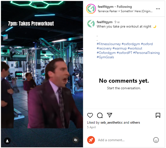 An image showing a funny social post from UK gym Feel Fit Gym