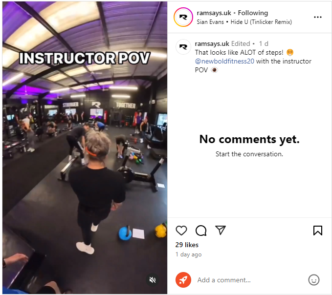 An image showing a behind the scenes gym social post from UK gym Ramsay Fitness