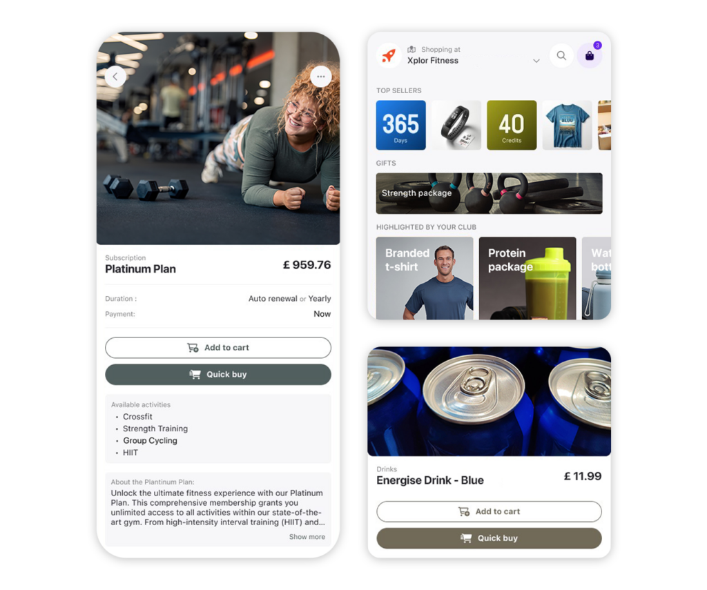 An image showing the sales functionality within the Xplor Gym member app