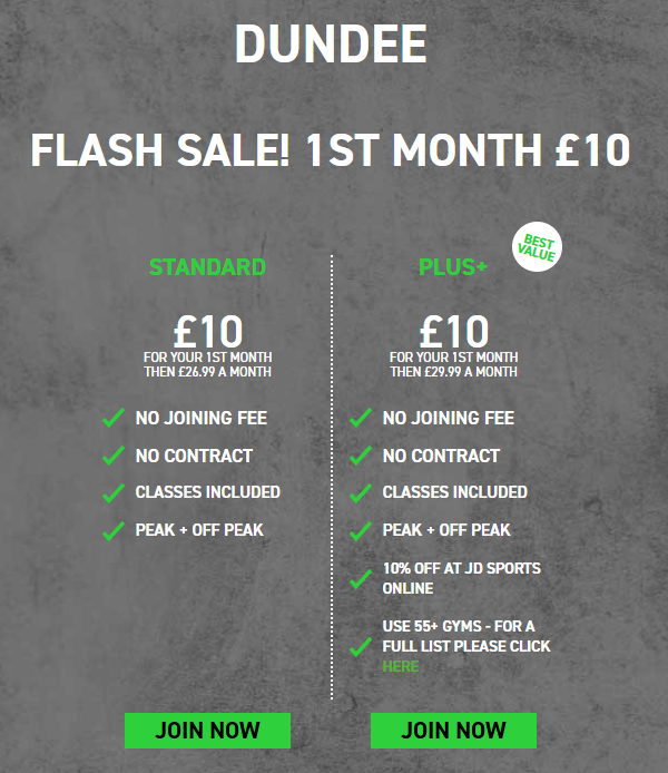 Gym membership costs at JD Gyms Dundee on 2 June 2025