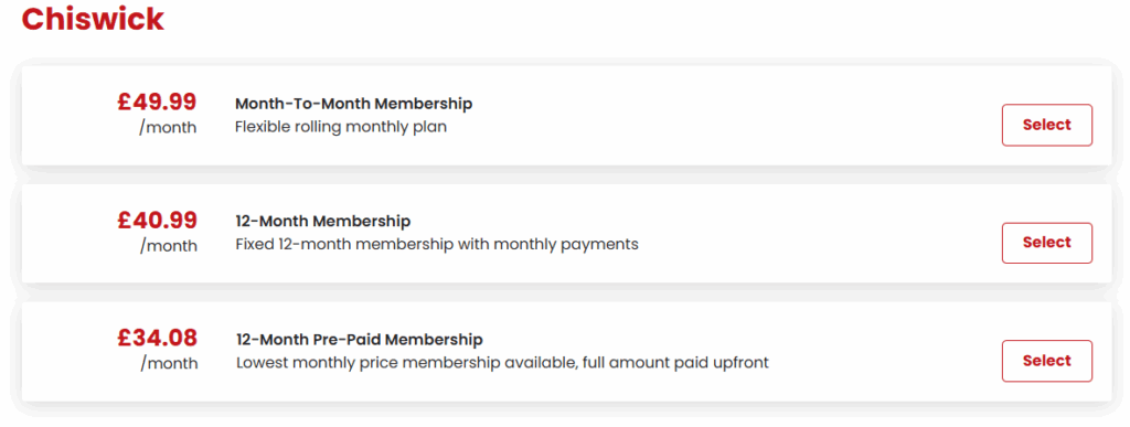 Membership prices at Snap Fitness in Chiswick London on 2 June 2025