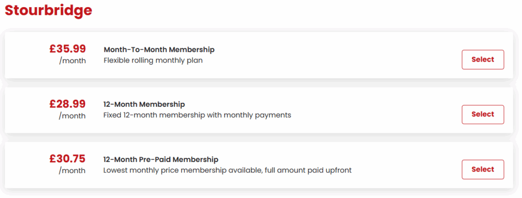 A screenshot of average gym membership costs at Stourbridge Snap Fitness on 2 June 2025.