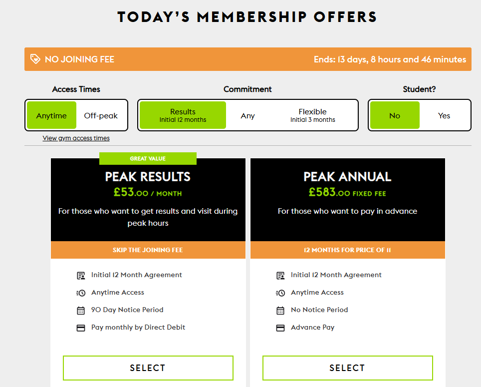 A screenshot showing gym membership prices at Village Gyms Walsall on 5 January 2026